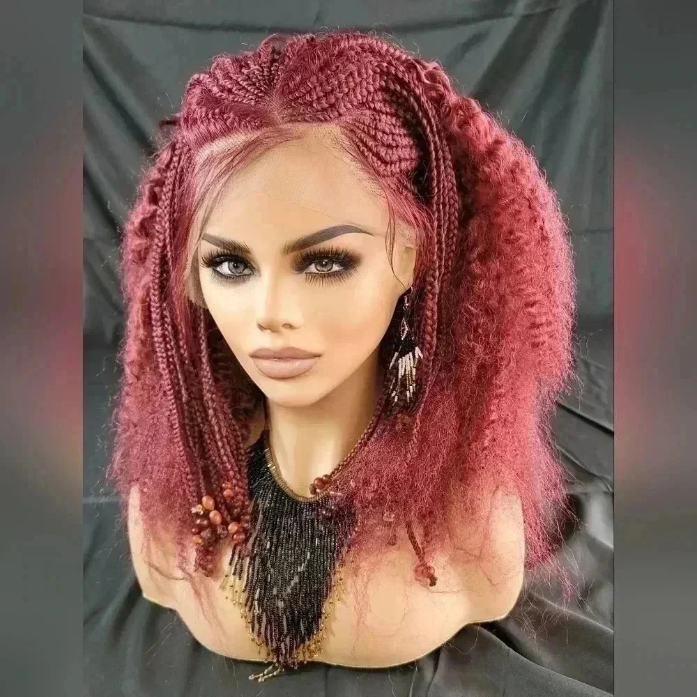 YAMA Handmade Red Braided Wig | Bold Afro Bob | Full Lace | Ships Fast 🚚